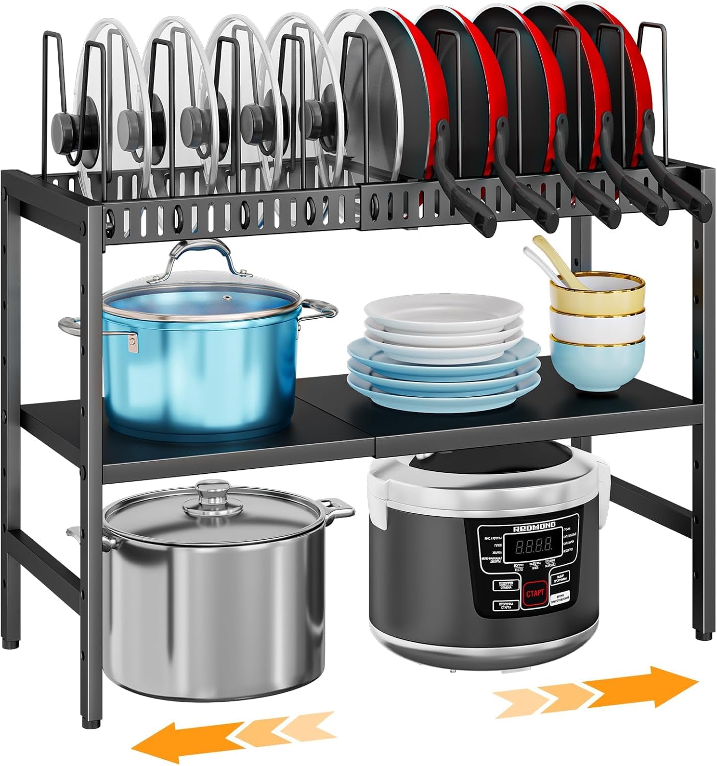 2Tier Pots And Pans Organizer Under Cabinet,Expandable Pots Lid Organizers Inside Cabinet,Adjustable Metal Storage Shelves Orga