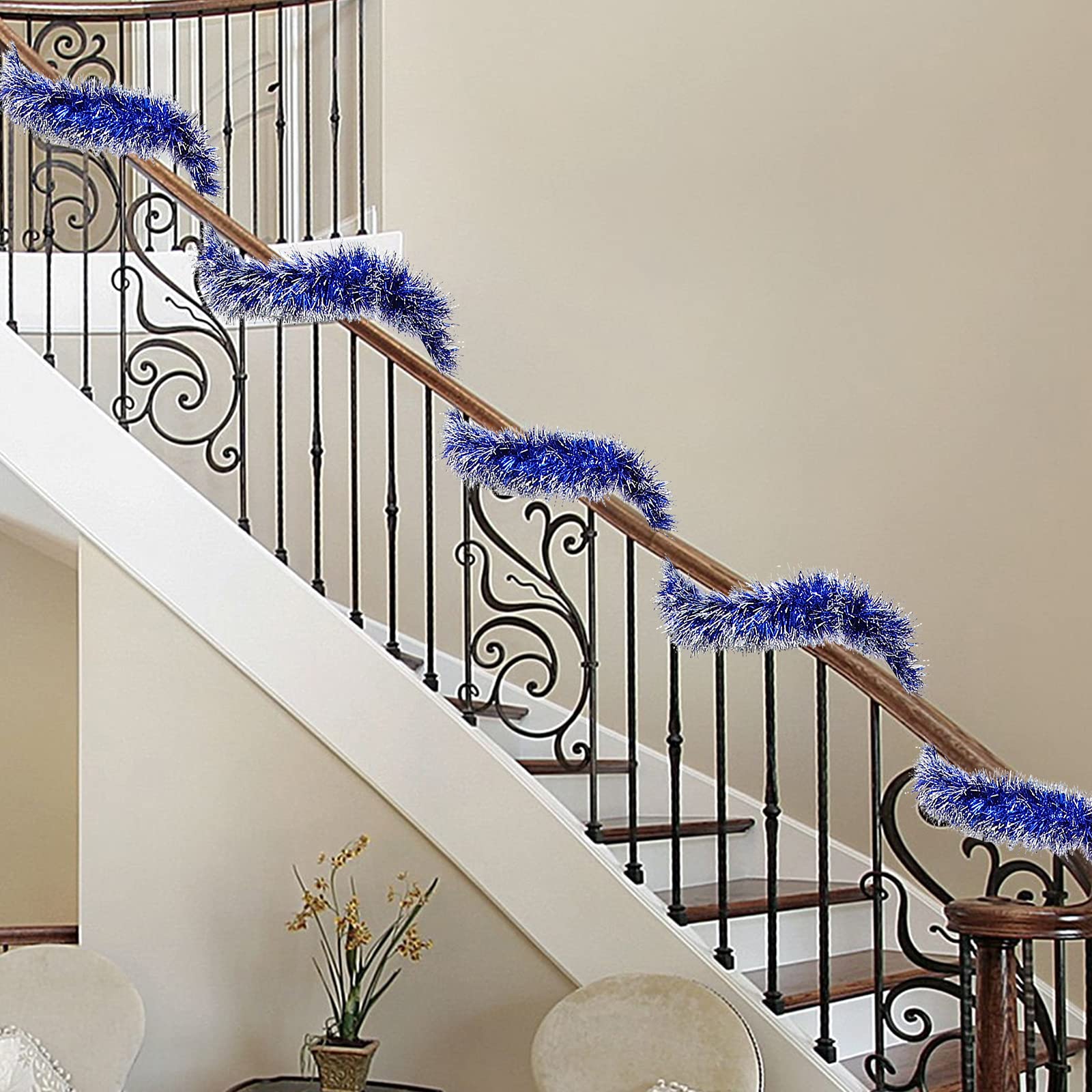 50 Feet Christmas Tinsel Garland Metallic Twist Garland Frost Tip Glitter Xmas Tree Decorations Shiny Wreath for Christmas Party