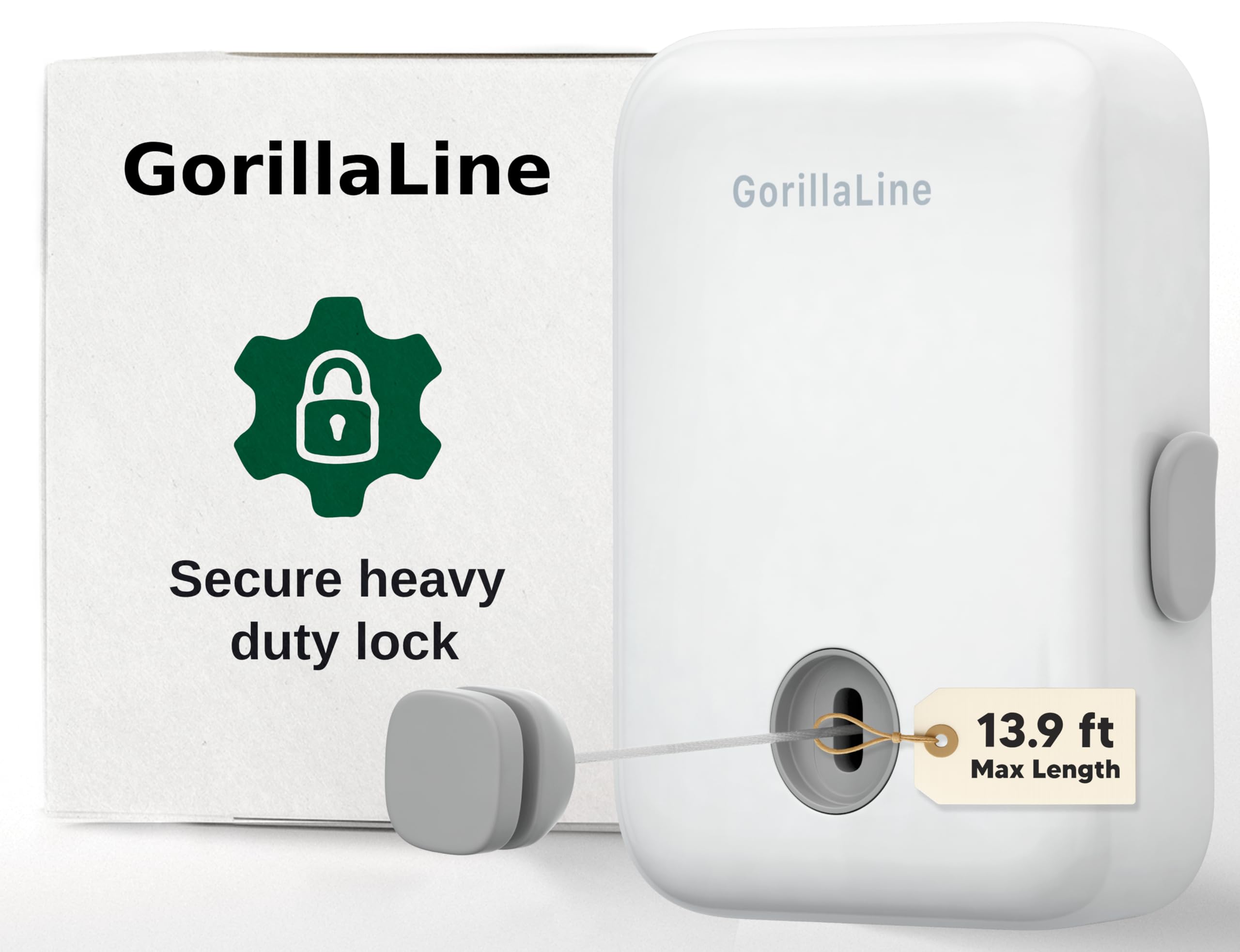 GorillaLine - Retractable Clothesline Indoor Outdoor Clothes Line | Heavy Duty Clothes Drying Laundry Line | Wall Mounted Drying Rack Clothing Line | Retracting Hanging | Features Secure Lock System