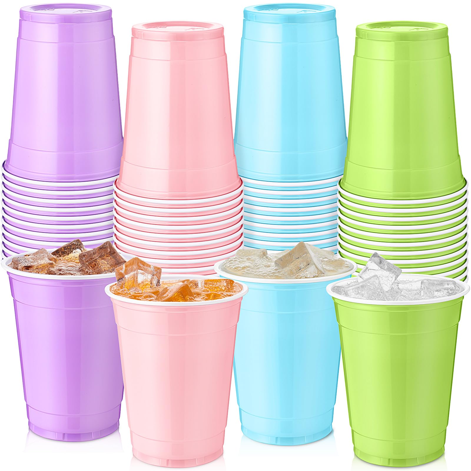 48 Pcs Realnaive 12 oz Plastic Party Cups, Multi Rainbow Colors, Pastel