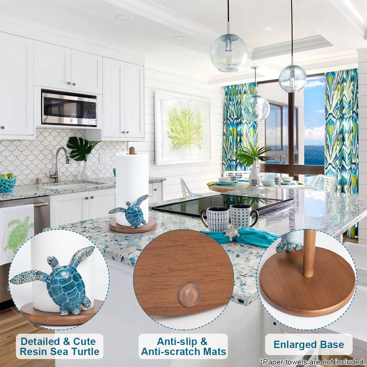 Turtle Paper Towel Holder - Unique Paper Towel Holder Stand Cute Sea Turtle Ocean Decor Gift Beach House Decor Wooden Counter Ki