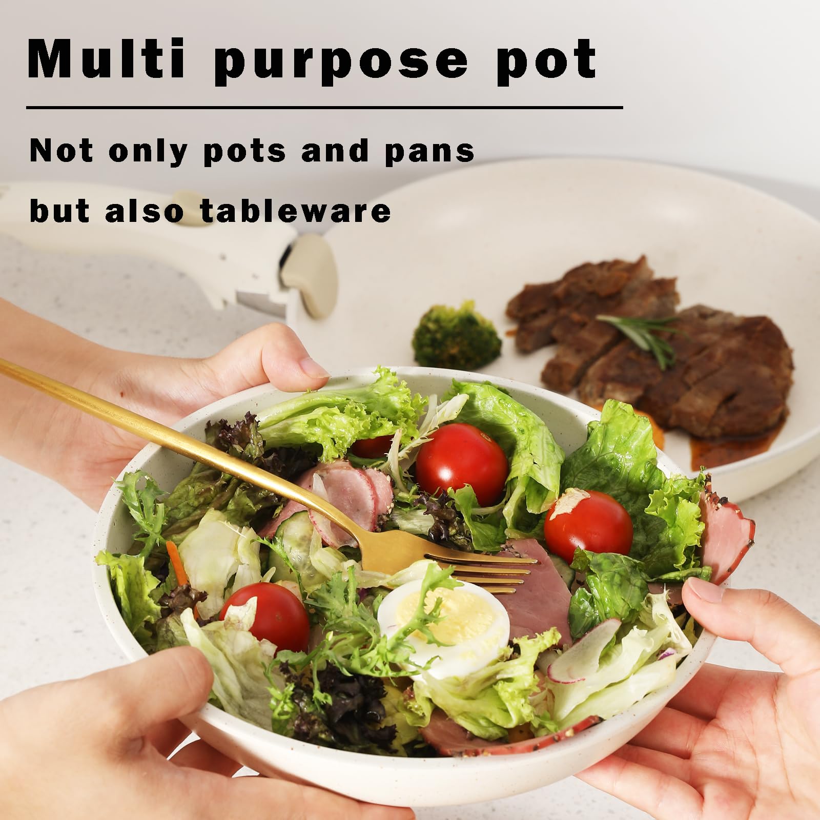 Vkoocy Non Stick Pot and Pan Set with Removable Handle, Ceramic Cookware Set Detachable Handle, Induction Kitchen Camping Stacka