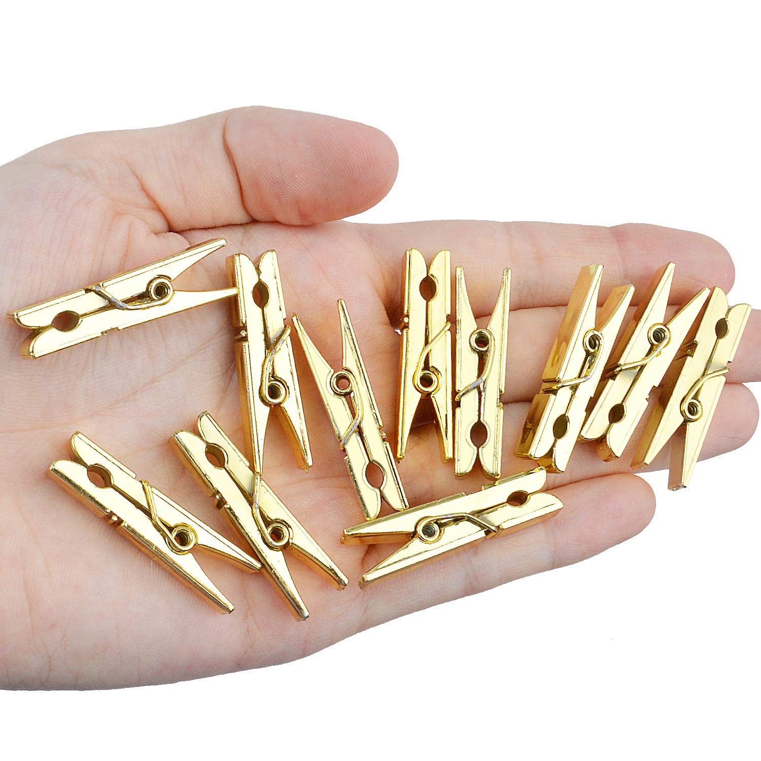 Jdesun 50 Pieces Photo Clips Mini Plastic Picture Paper Clip Clothespins Peg for Office Home Arts(Gold)