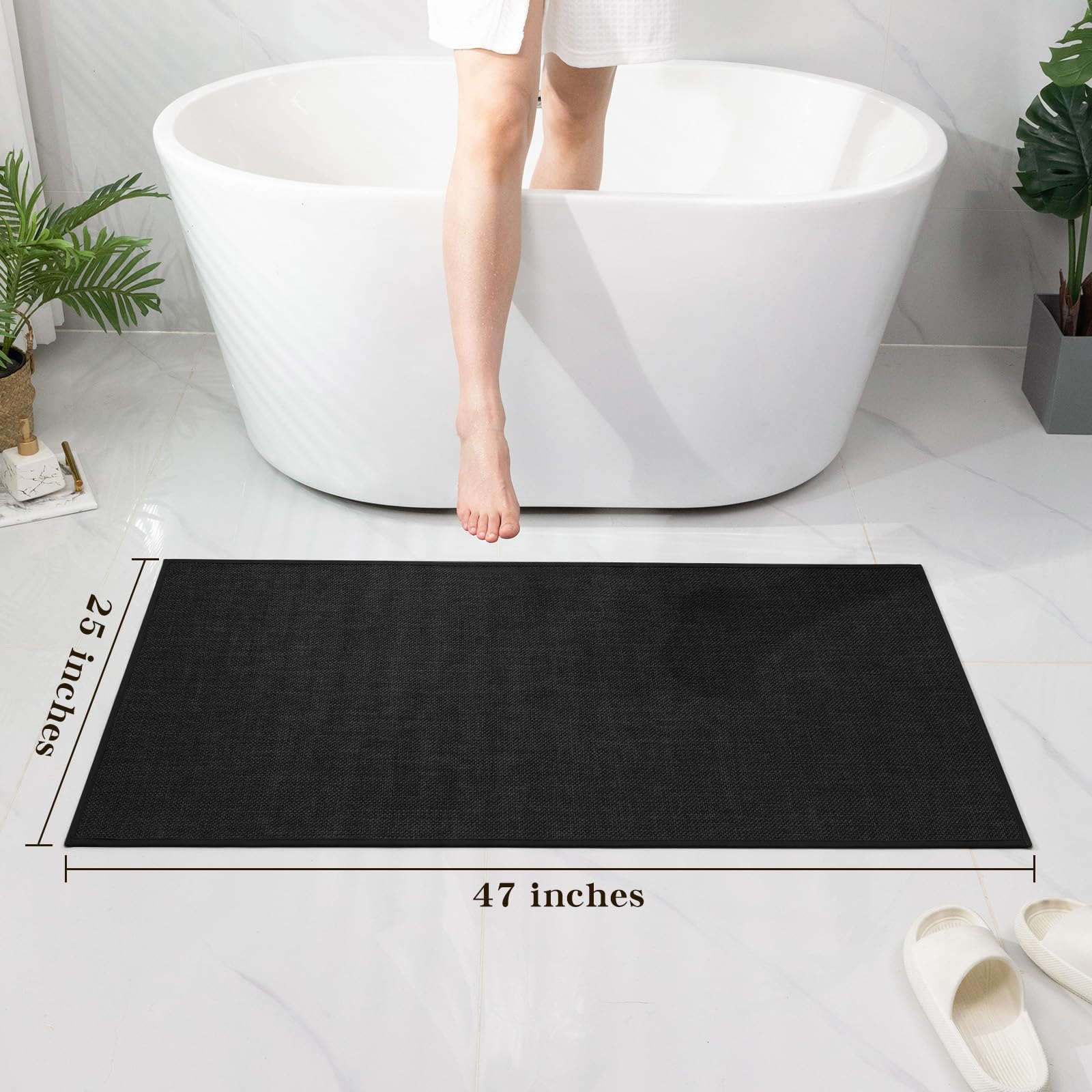Chakme Bathroom Rugs Mat 24X17, Ultra Thin Non Slip Bath Mat Large Quick Dry Absorbent Bath Mat For Bathroom Floor, (Black, 47''