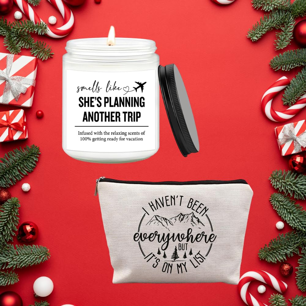 Travel Gifts for Women - 7OZ Scented Candle & Makeup Bag | Unique Gift for Women, Relaxing Aromatherapy, Stylish Cosmetic Bag fo
