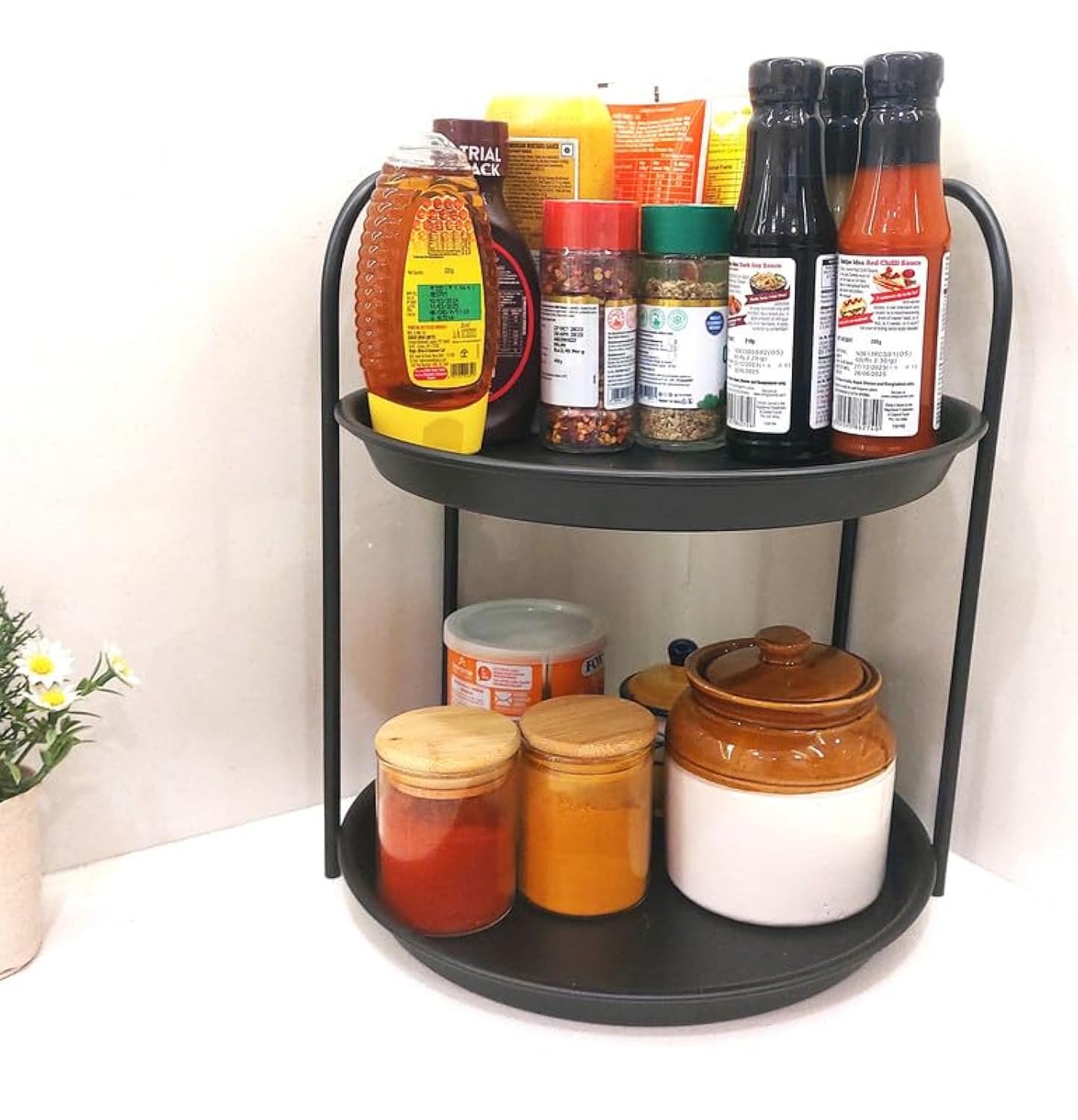Appeasy Metal Kitchen Countertop 2Tier Seasoning Jar Storage Organizer, Bathroom Countertop Organizer Shelf  Black