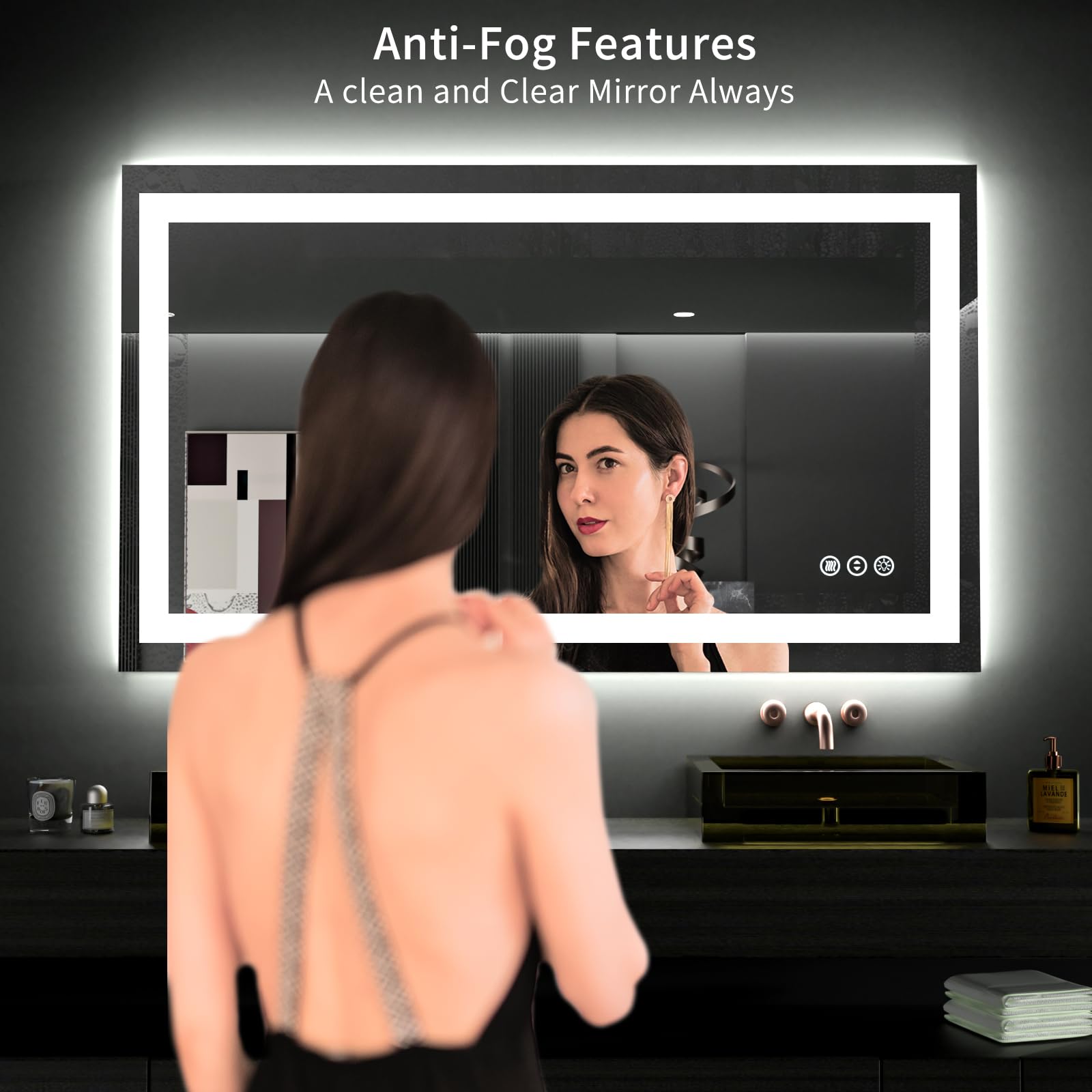 Loaao 48''X28'' Led Bathroom Mirror With Lights, Anti-Fog, Dimmable, Backlit + Front Lit, Lighted Bathroom Vanity Mirror For Wal