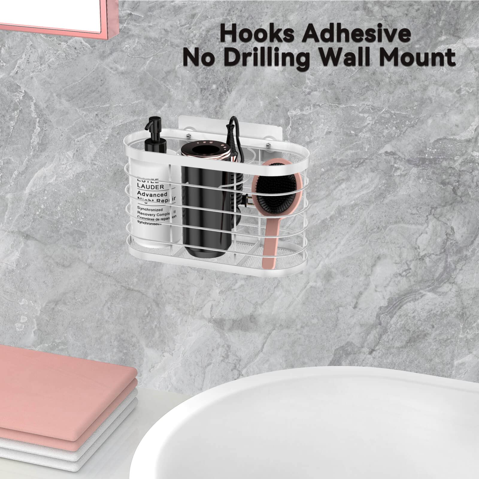 Aolldy Hair Dryer Holder 3 In 1 Hair Tool Organizer Djustable Height Wall Mounted/Cabinet Door Bathroom Organizer Under Sink For