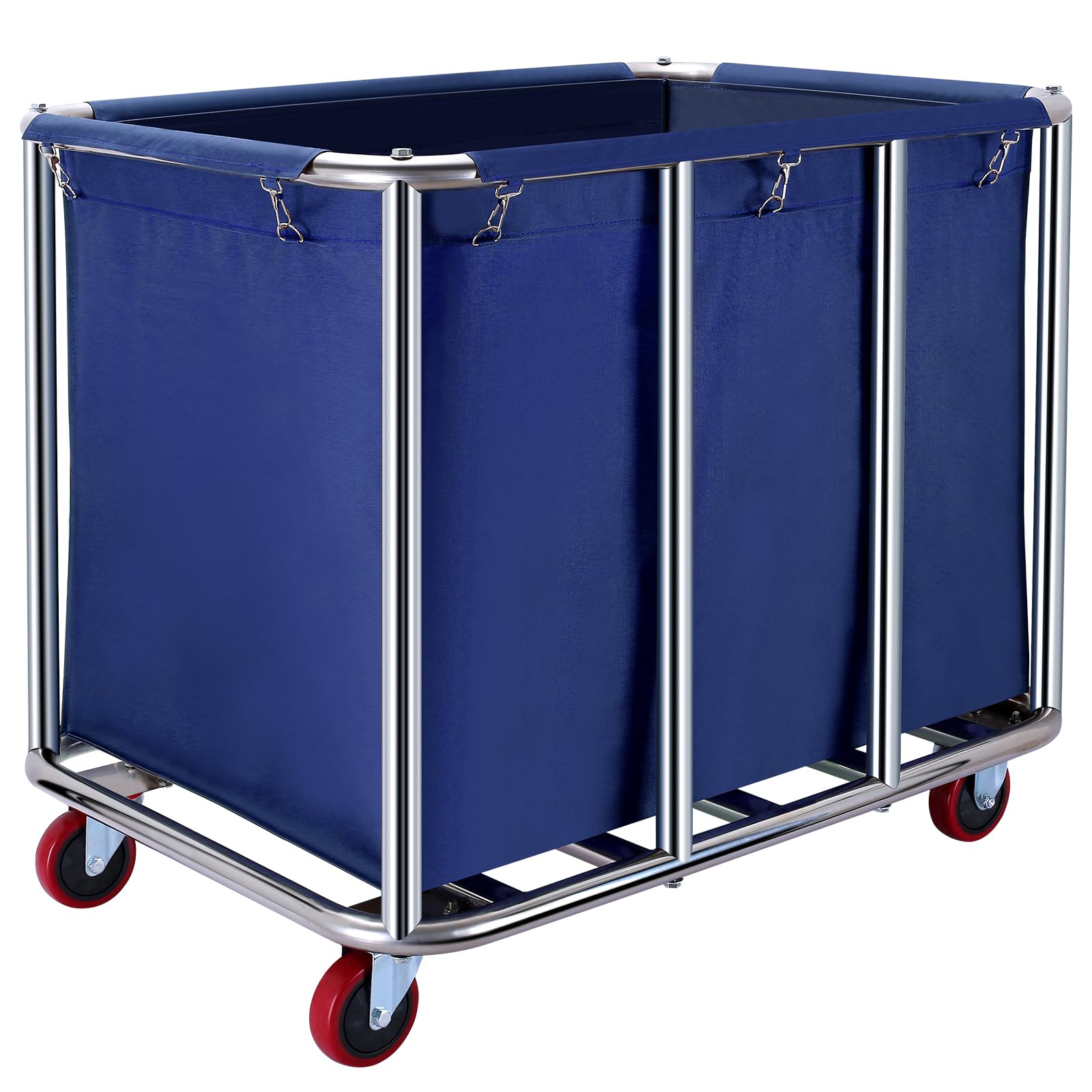 Jjsmkch Commercial Laundry Cart With Wheels, 400L Capacity, Sturdy Steel Frame, Waterproof Oxford Cloth, 330 Lbs Load, Blue