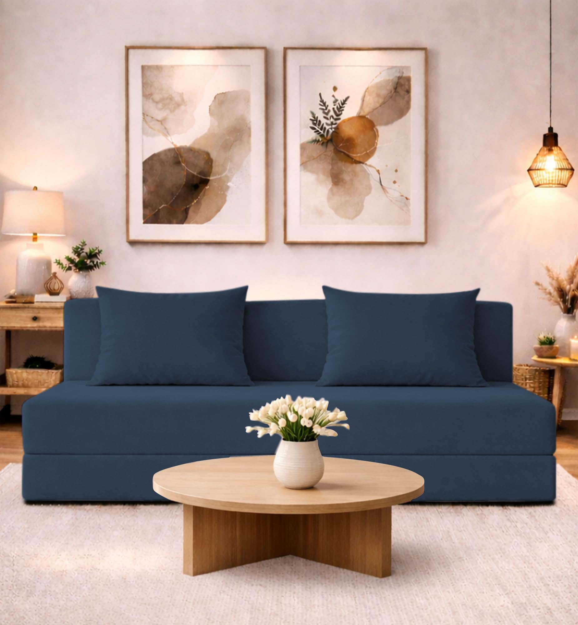 Adorn India Easy 4 Seater Sofa Cum Bed | Velvet Fabric | Dark Grey | Plain Design | 6X6 Ft | Comfortable Seating | Washable Cove