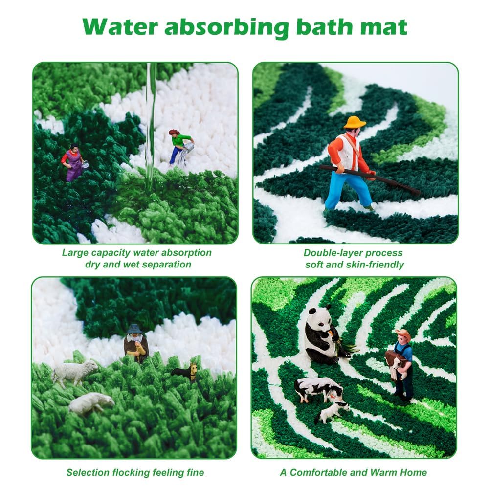 Baahrnom Bathroom Rugs 32'' X 20'' Extra Soft Green Bath Mat Non Slip Machine Washable 3D Tufted Cute Leaf Rug Durable And Super