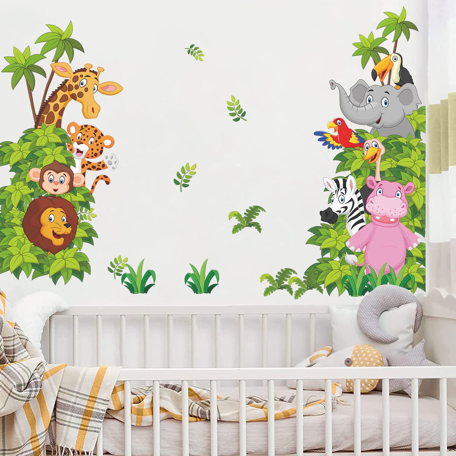 Supzone Jungle Animal Wall Stickers Cartoon Animal Wall Decal Elephant Lion Zebra Wall Art Sticker For Kids Baby Nursery Bedroom