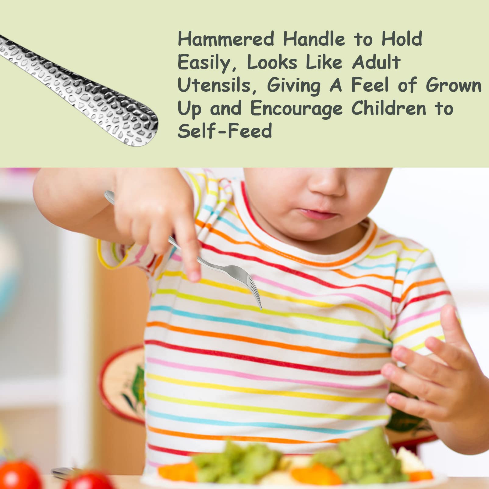 Teamfar Toddler Forks, Stainless Steel Toddler Utensil Silverware Baby Forks For Self Feeding At Home & Preschool, Healthy & Non
