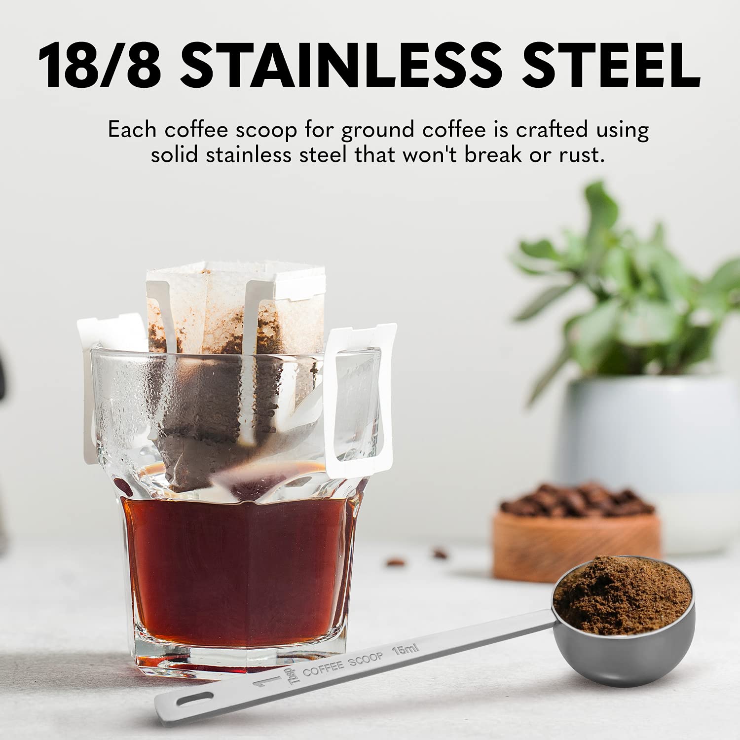 Orblue Premium Coffee Scoop Set - 1 Tbsp (15Ml) & 2 Tbsp (30Ml) Measuring Tablespoon - Stainless Steel Coffee Measuring Spoon An