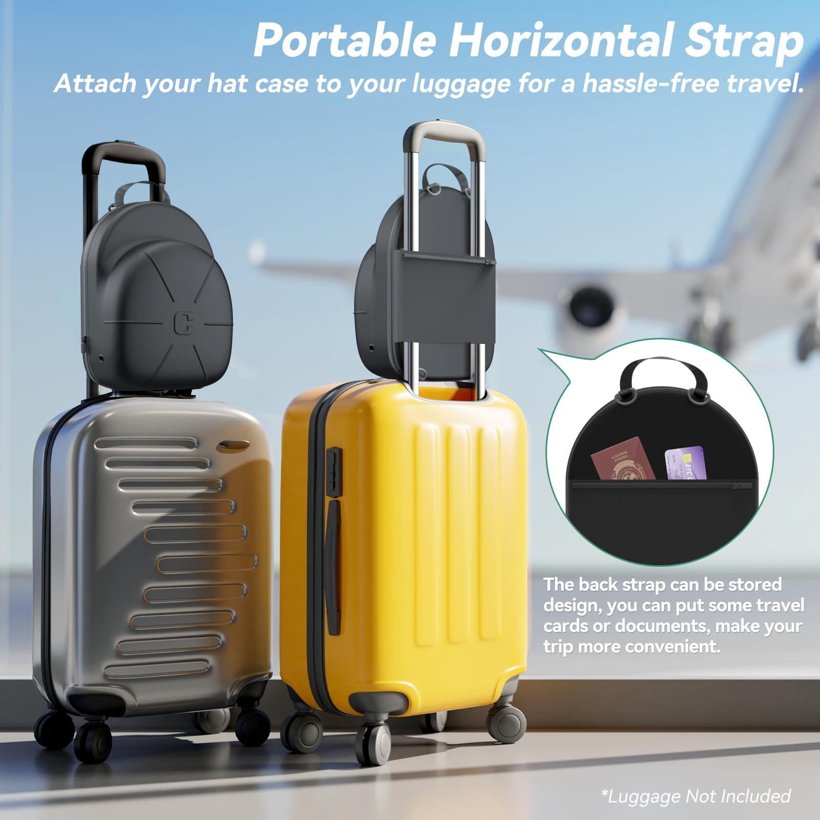 Clesoo Travel Hat Case - Hard Hat Case For Baseball Caps With Removable Storage Bag - Lids Cap Organizer Holder With Adjustable