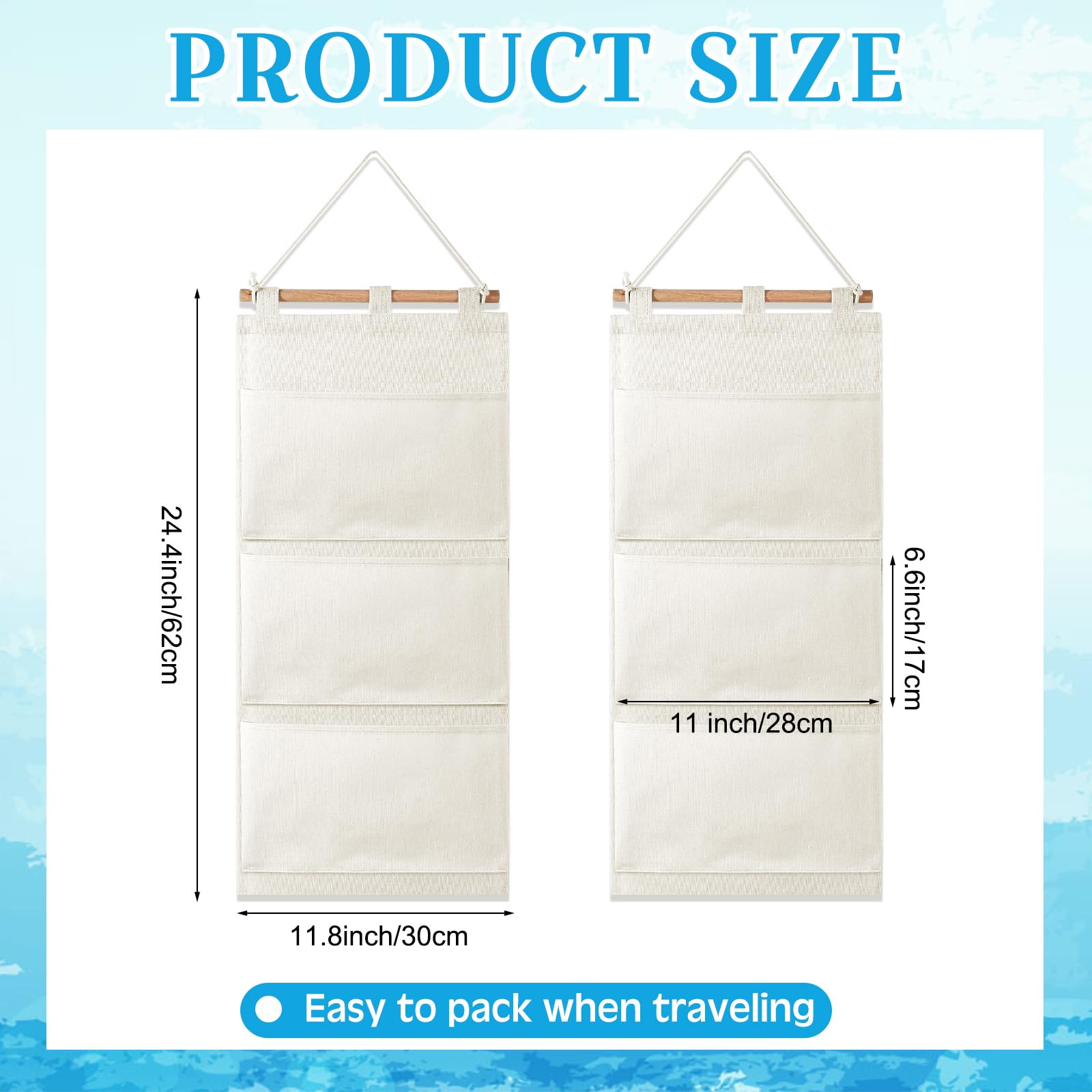 Riakrum 2 Pcs Fish Extenders Hanging Organizer With Pockets Wall Hanging Storage Bag Linen Cotton Fabric 3 Pockets Hanging Bag F