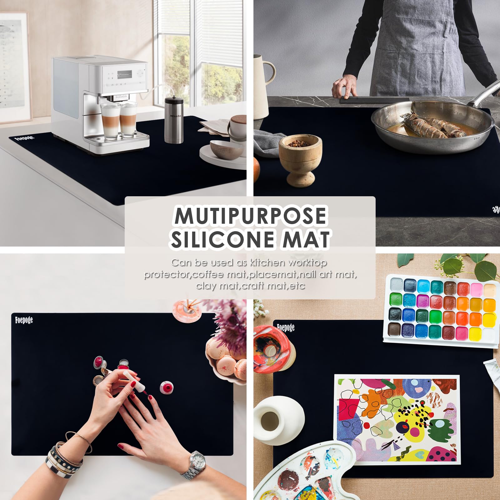 36.2'' x 24'' Extra Large Silicone Mat for Epoxy Resin  Nonstick Silicon Mats for Crafts Jewelry Casting  Non-Slip Kitchen Table Placemats for Countertop Protector Heat Resistant by Foepoge  Black