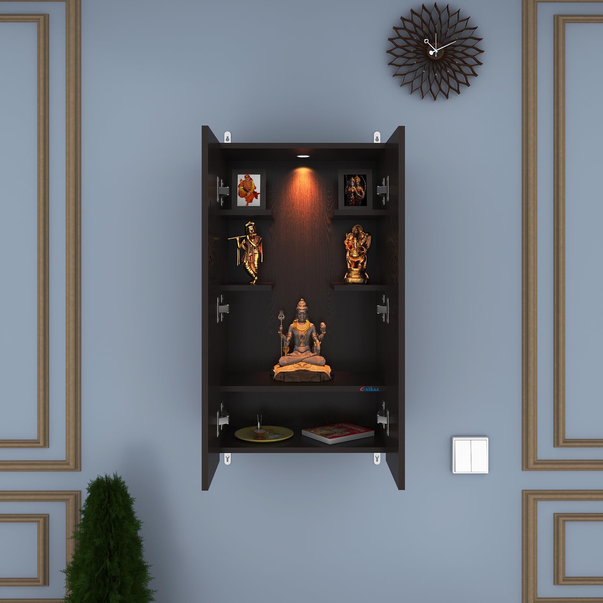Anikaa Spirit Engineered Wood Led Light Wall Temple Shelf Puja Stand Pooja Shelf Mandir Shelf For Office & Home Decoration  Wen