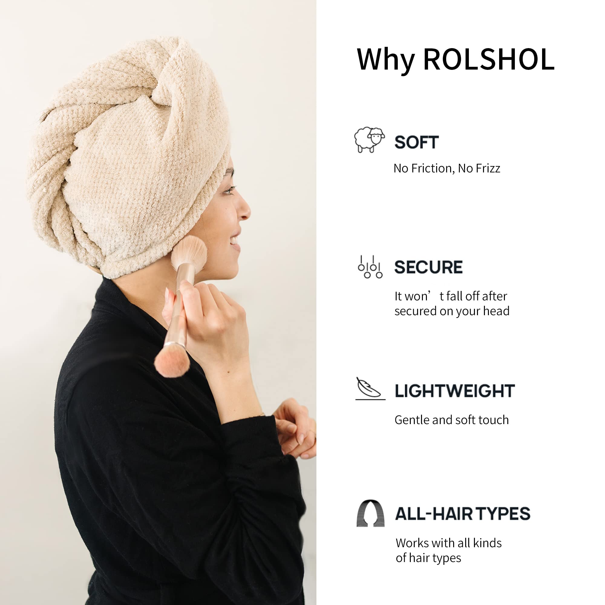 ROLSHOL Extra Large 4 Pack Microfiber Hair Towel Wrap for Women Super Absorbent & Quick Dry Hair Drying Towels with Button, Hair