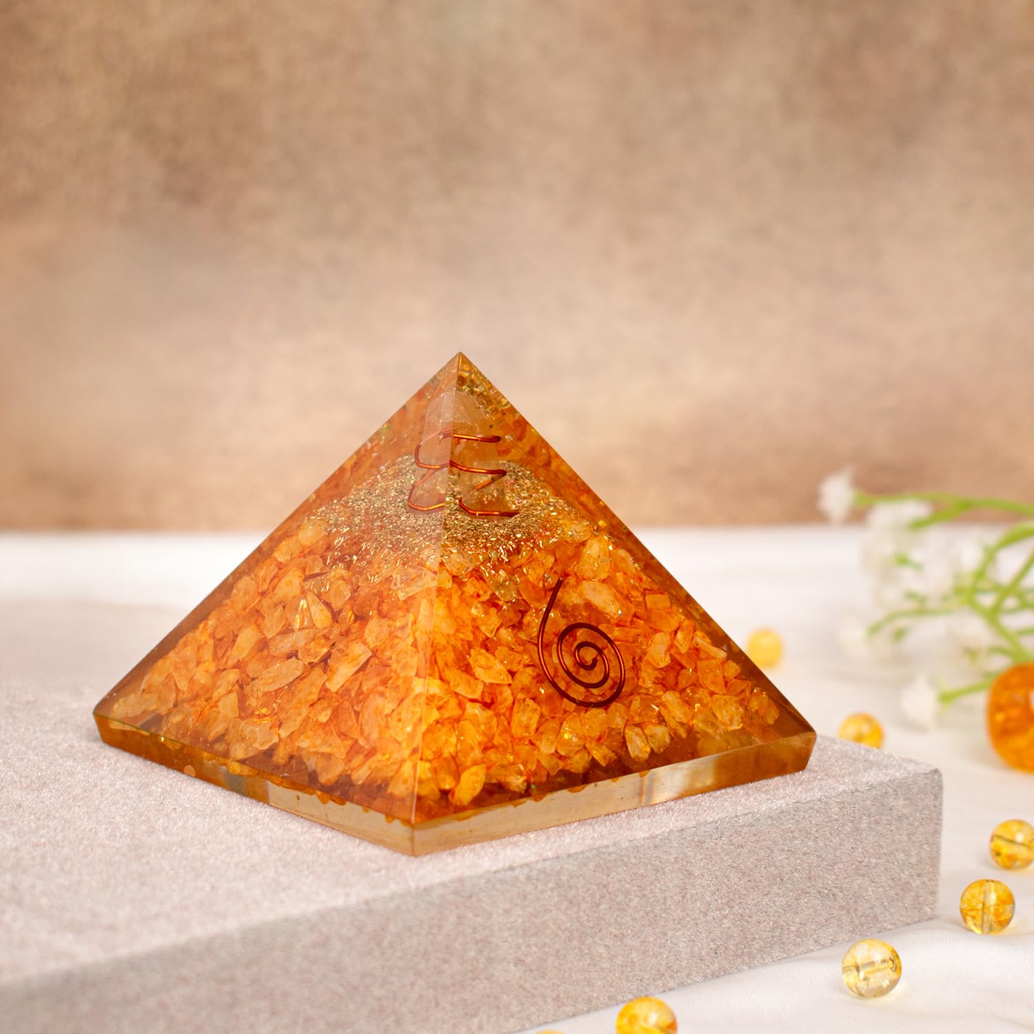 Astrotalk Citrine Crystal Resin Pyramid | Prosperity & Success Orgonite Pyramid for Healing & Positivity | Vastu Items for Home Decor | Office Table Decoration Items | Gift for Man & Woman