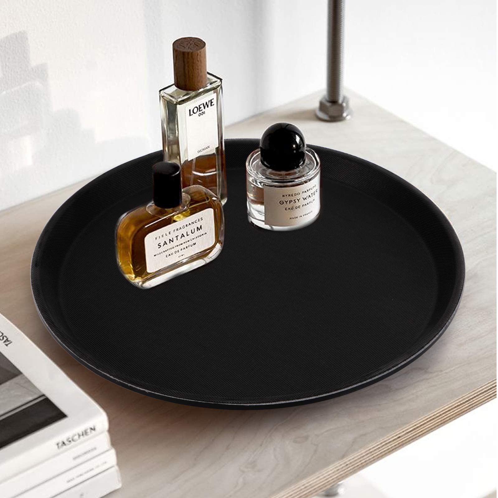 Topzea 3 Pack Restaurant Serving Trays, 11'' Food Serving Tray Round Fiberglass Tray Non Slip Food Service Trays Platters For Re