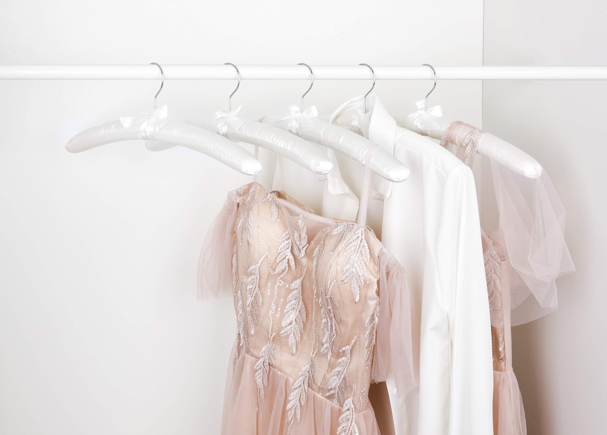 Amber Home 17 Inch Large White Satin Padded Hangers For Women Clothing 10 Pack, Anti Slip Cushioned Hangers For Sweaters, Weddin