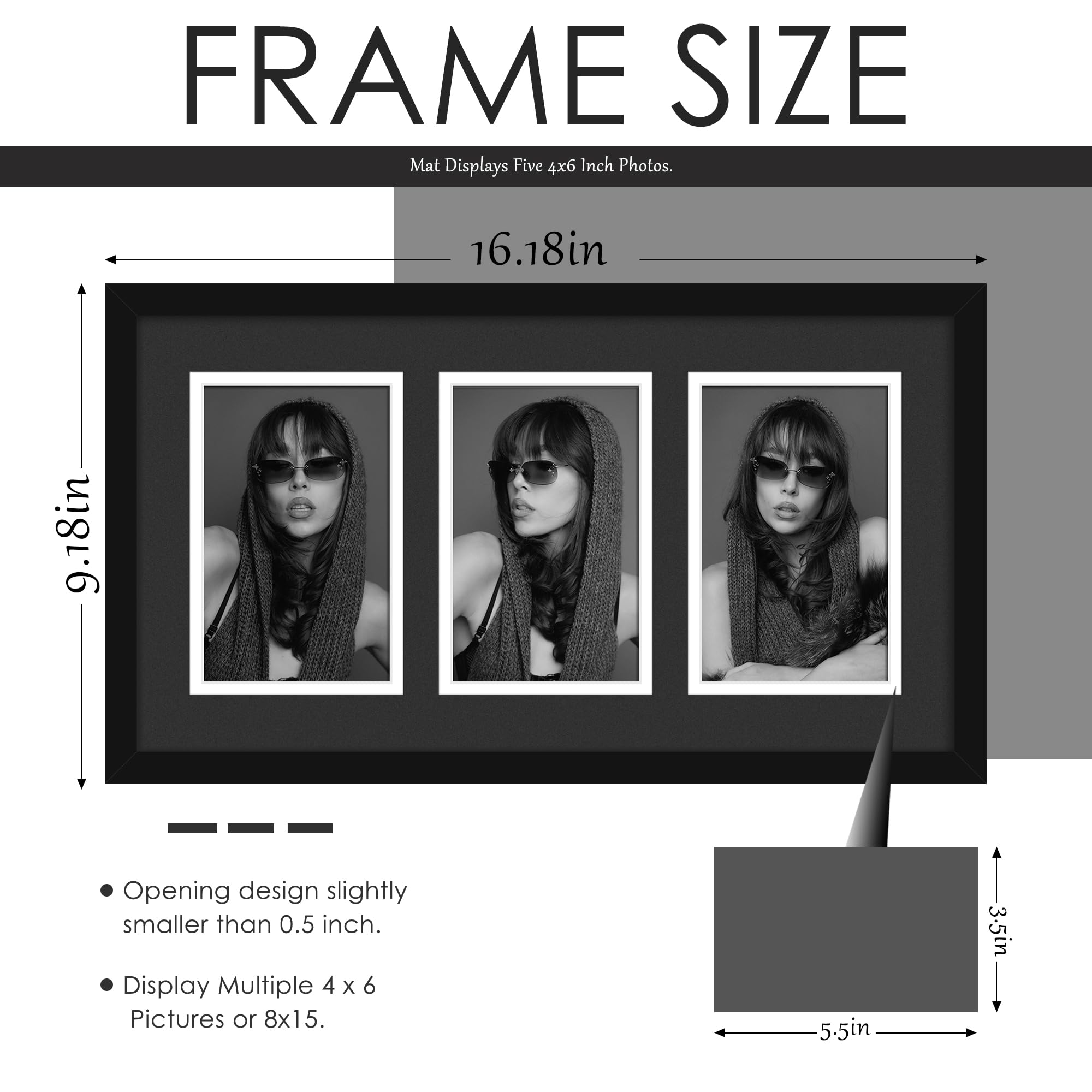DUENPY 8x15 Collage Picture Frame, 4x6 Collage Picture Frame, Displays Three 4x6 inch Photos, Wall Decor Wall Hanging or Tableto