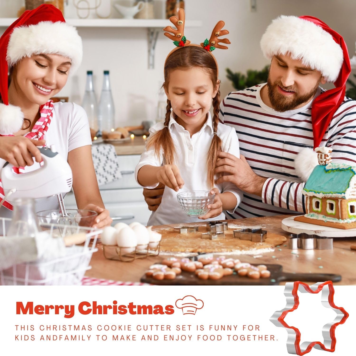 Crethinkaty Christmas Cookie Cutter Set 5 Pieces Stainless Steel Gingerbread Man,Snowflake,Snowman,Christmas Tree And Reindeer S