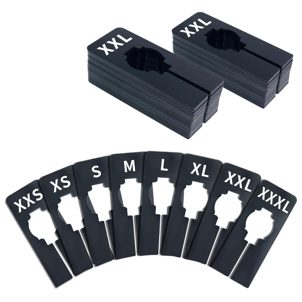 40 Pack Rectangular Black Plastic Clothing Size Closet Rack Dividers Hangers, Preprinted In 8 Sizes Xxs, Xs, S, M, L, Xl, Xxl, X