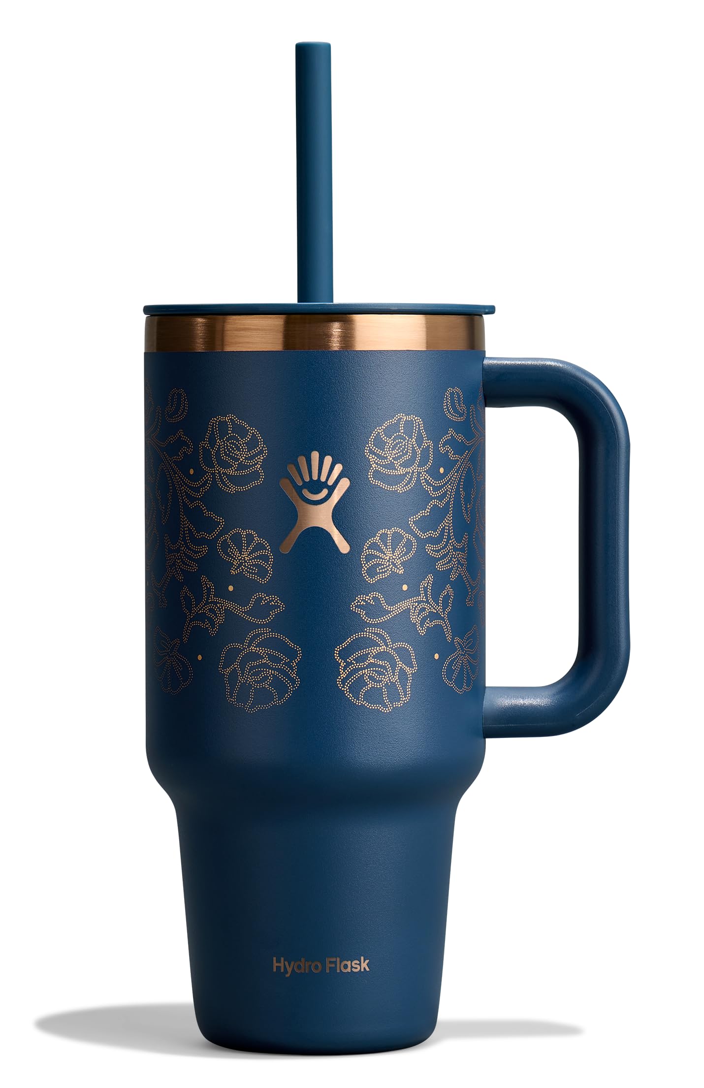Hydro Flask 32 Oz Travel Tumbler with Handle, Lid and Straw - Insulated Stainless Steel in Western Dark Blue