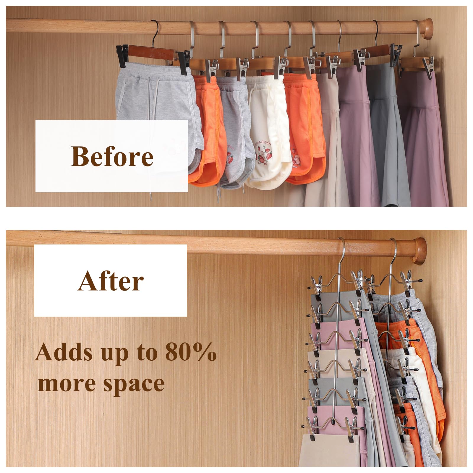 Frezon Multi Layer Pants Hangers  6 Tier Skirt Hangers with Adjustable Clips  Non Slip Space Saving Closet Organizer Heavy Duty 360 Degree Swivel Hook  Great for Slack  Trouser  Jeans(Black)