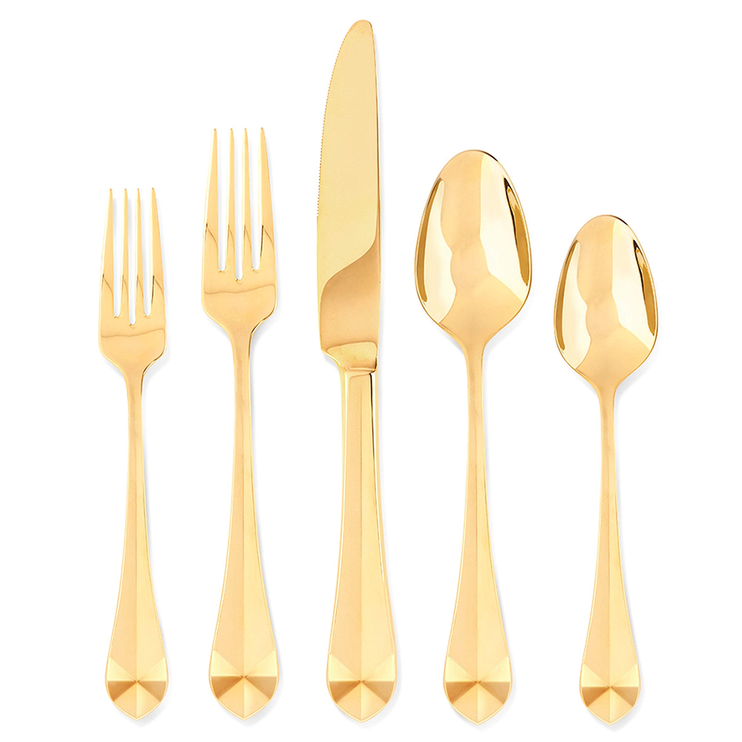 Hampton Forge Beechwood Gold-20 Flatware Set, Service For 4, Forged, 18/10, 24Kt, 20-Piece, Silver And Gold