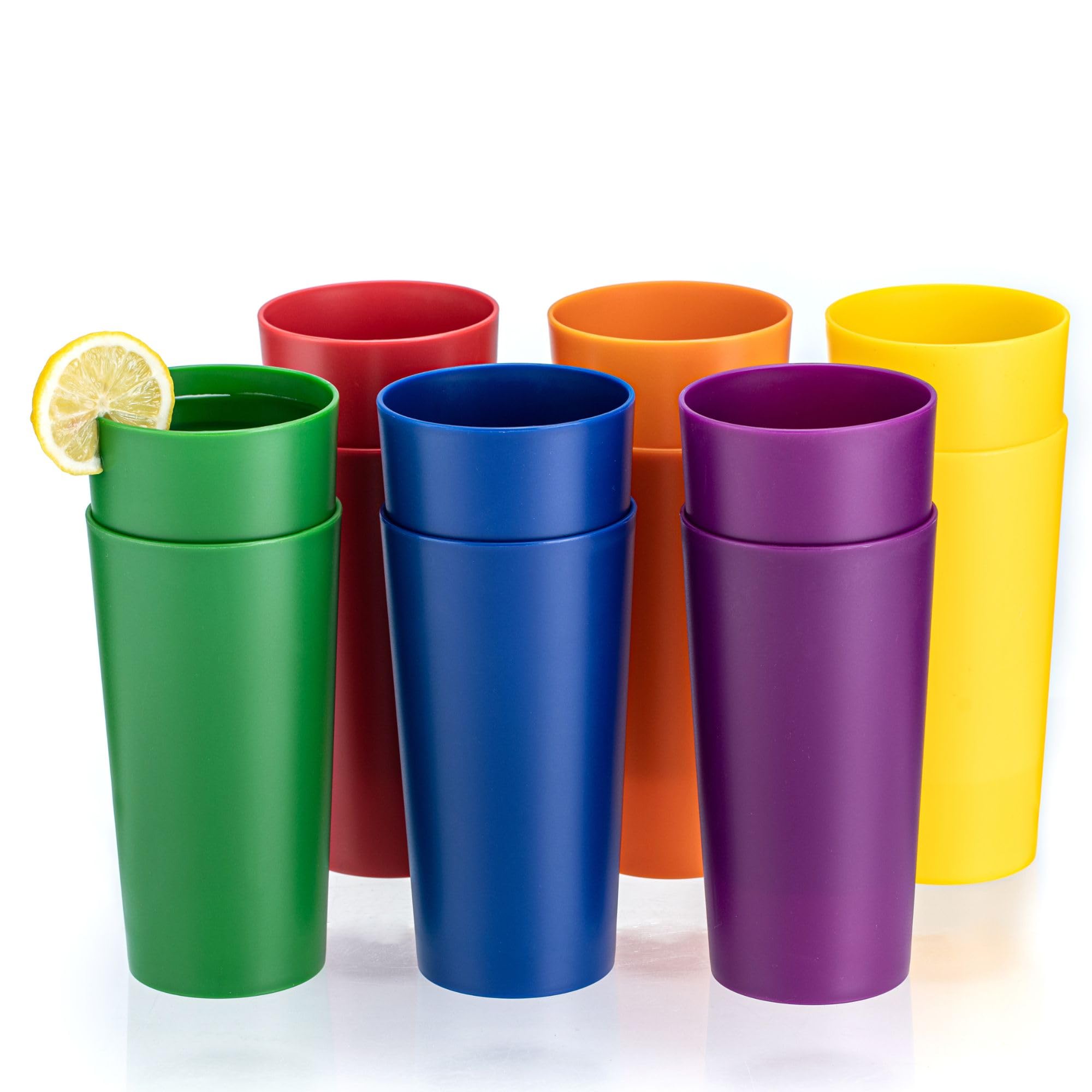 MIYOPESI 26oz Stackable Plastic Water Tumblers (Set of 12), Shatter-Proof Plastic Cups, Reusable Plastic Drinking Glasses, BPA-F