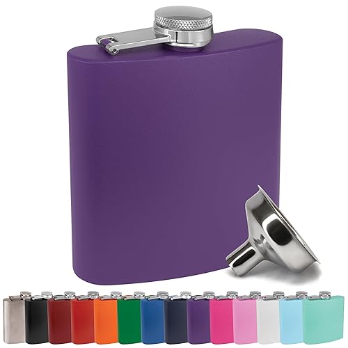 Clear Water Home Goods - 6 Oz Powder Coated Stainless Steel Hip Flask - Wedding Party - Groomsman - Bridesmaid (Matte Purple, 1)