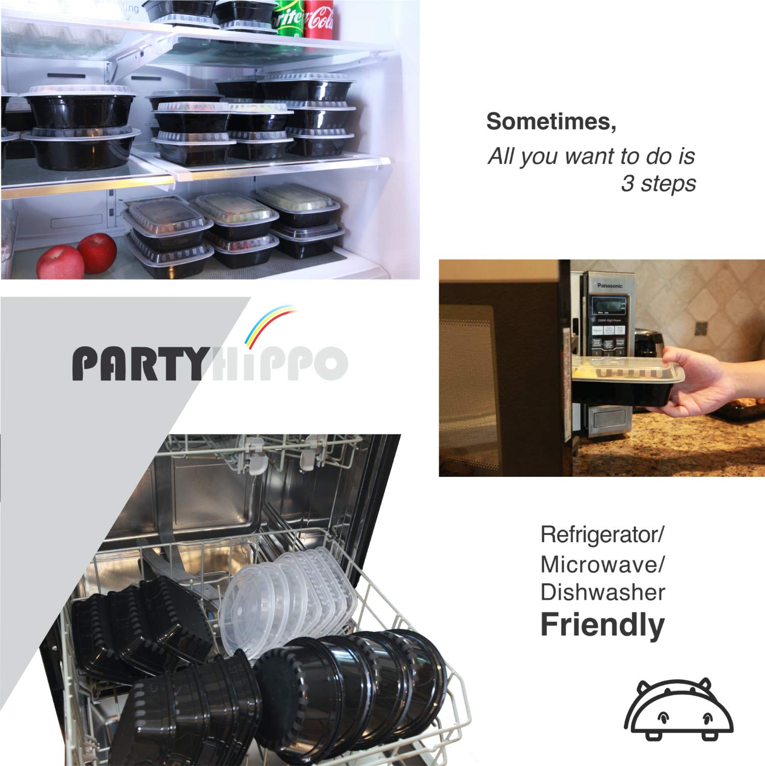 Partyhippo Small Meal Prep Containers Single Lids, 12 Oz 12-Pack, Food Storage Bento Bpa Free | Stackable | Reusable Lunch Boxes