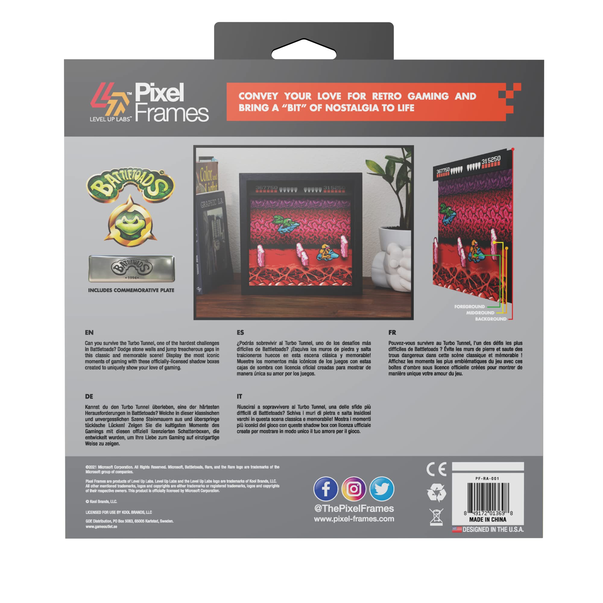 Level Up Labs Pixel Frames: Battletoads - Nes Turbo Tunnel - 3D Shadow Box - Framed Decor For Wall, Home, Shelf Display, Game Po