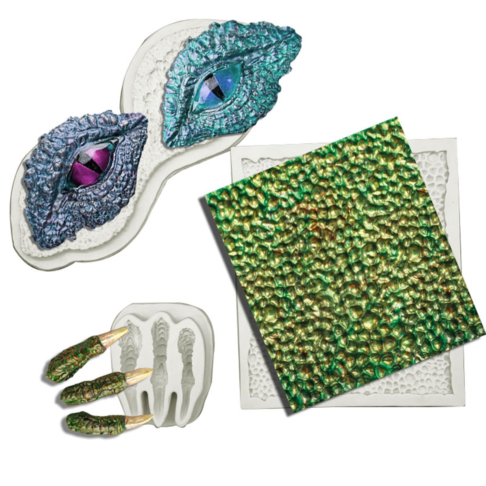 Dragon Silicone Fondant Molds, Gasusen Silicone Dinosaur Claws Skin Eyes Mold For Baking, Cupcake Cake Decorating, Candy, Chocol