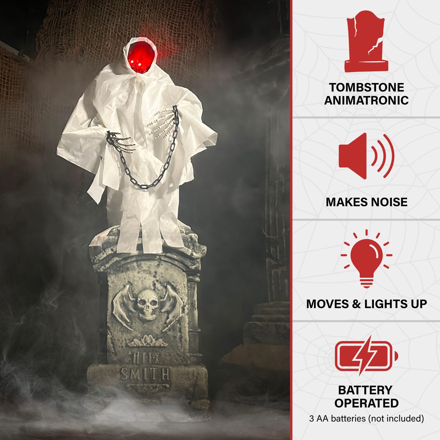 Haunted Hill Farm 4.2-Ft Animated Spectre on Tomb, Halloween Accessory, Scary Horror Movie Party Decoration, Creepy Ghost Prop,