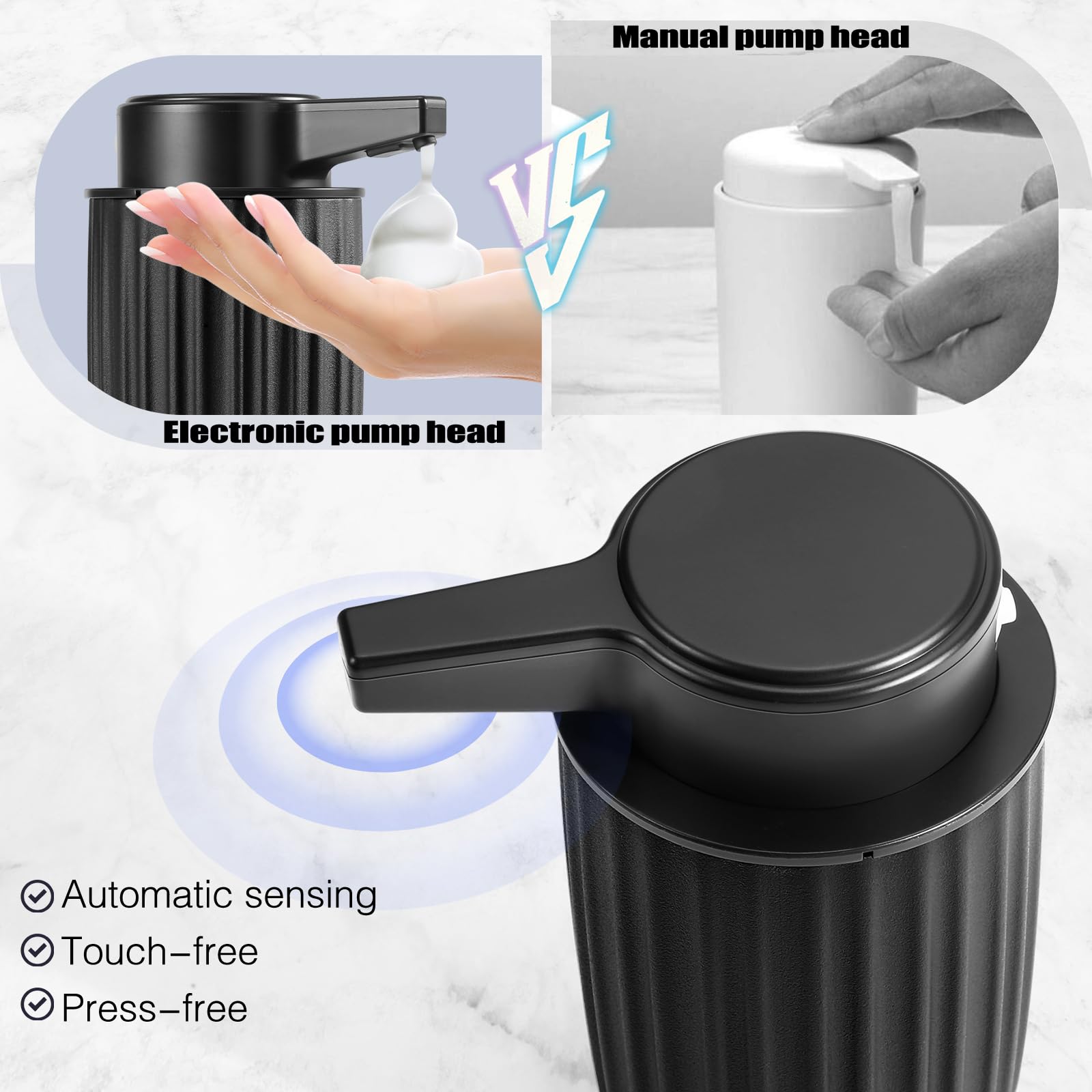 Automatic Soap Dispenser Foam For Kitchen: 9 Oz Touchless Plastic Black Modern Auto Foaming Soap Dispenser For Bathroom - Hand D