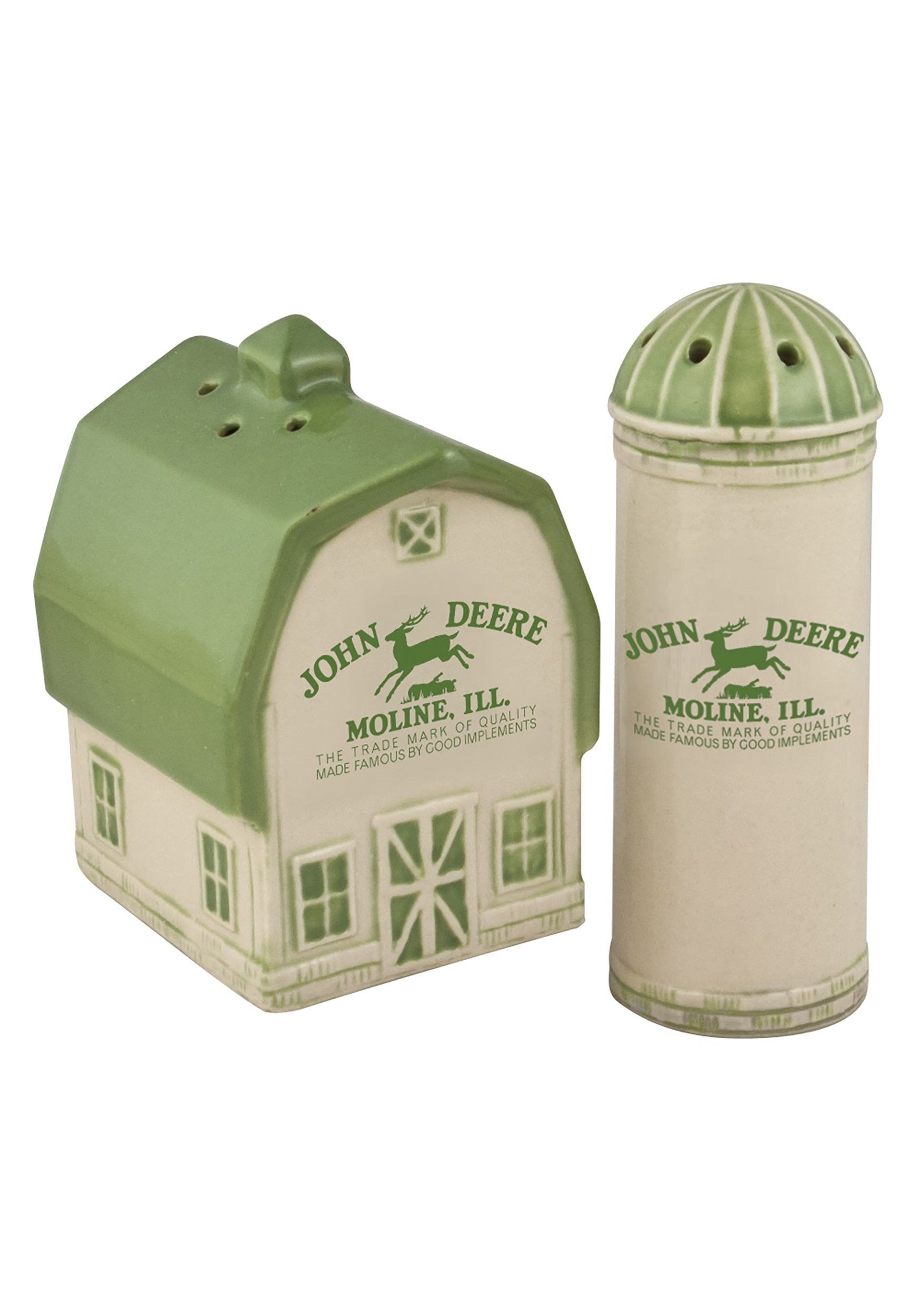 Collectible Vintage John Deere Logo Barn And Silo Salt And Pepper Shaker Set