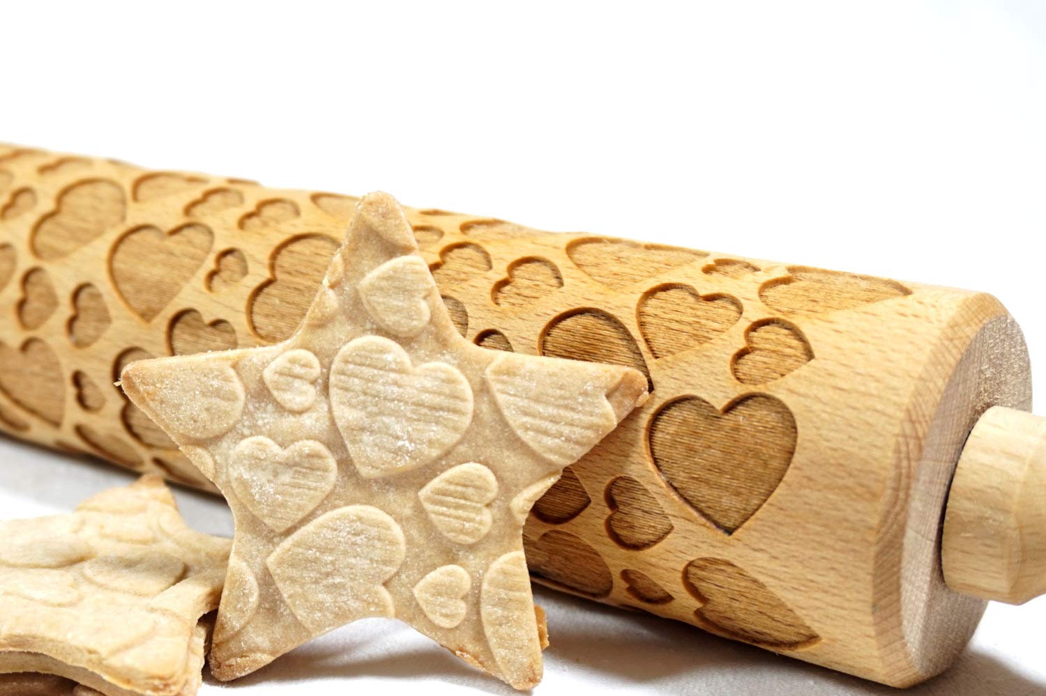 Rolling Pin Embossed With Cute Hearts Pattern For Baking Engraved Cookies Size Large 16.9 Inch
