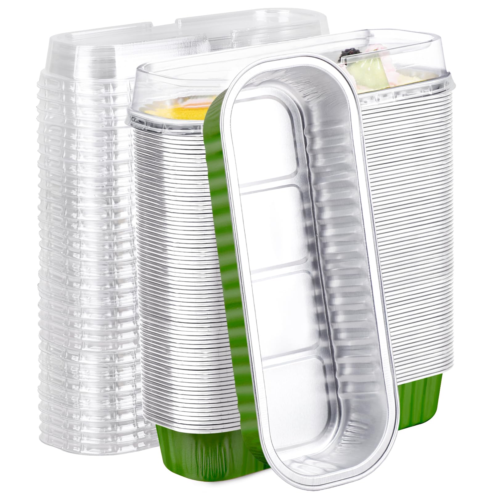 EUSOAR Aluminum Bread Loaf Pans, 100pcs 6.8oz Foil Baking Cups Pan with Lids Rectangle Souffle Containers, Aluminum Disposable R
