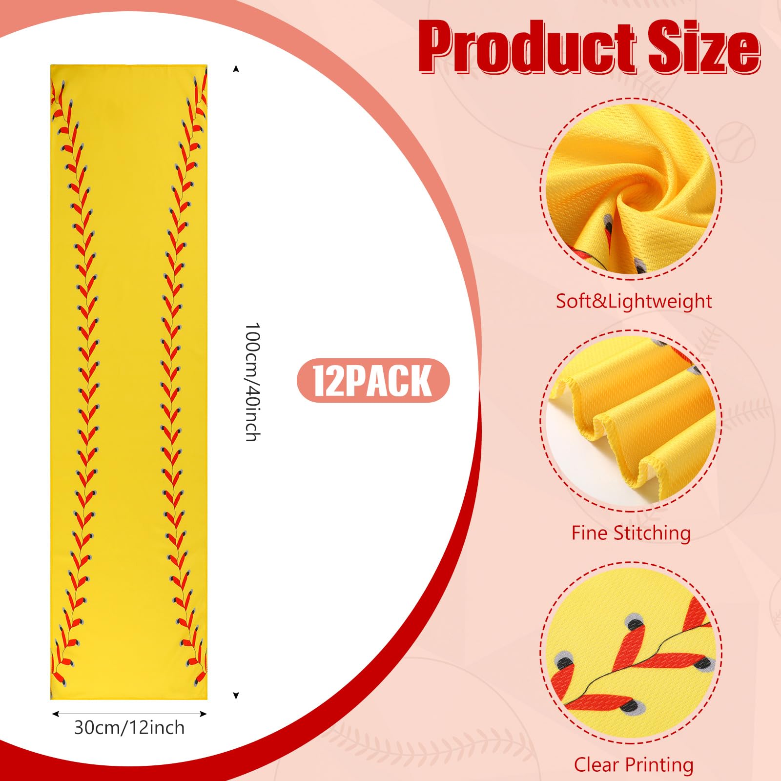 Hahafelt 12 Pack Softball Cooling Towels, Sports Towels with Bags, 40x12 Breathable Chilly Towel, Microfiber Towel for Softball