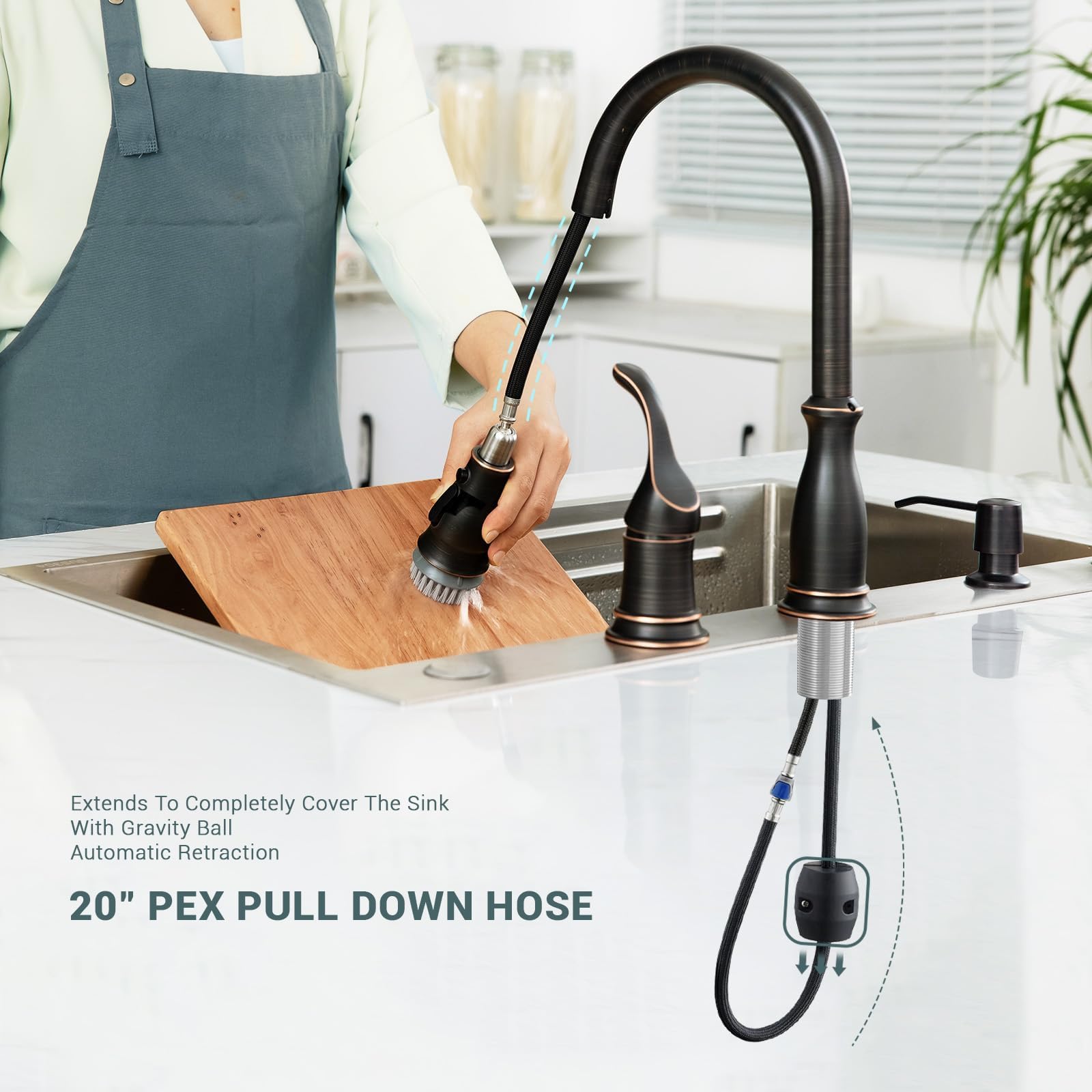 Appaso 3 Hole Kitchen Faucet, Bronze Kitchen Sink Faucet With Pull Down Sprayer 3 Modes, Oil Rubbed Bronze Kitchen Faucet With S