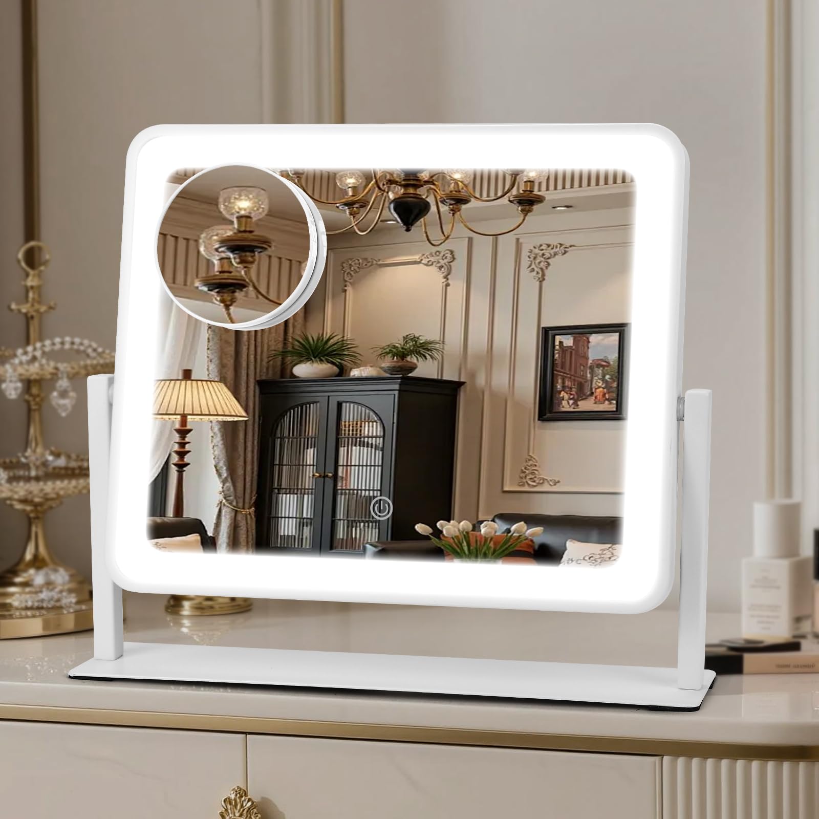 Vanity Mirror with Lights, 14  12 LED Makeup Mirror, HD Professional Mirror, 10X Magnification, Smart Touch with 3-Color Lightin