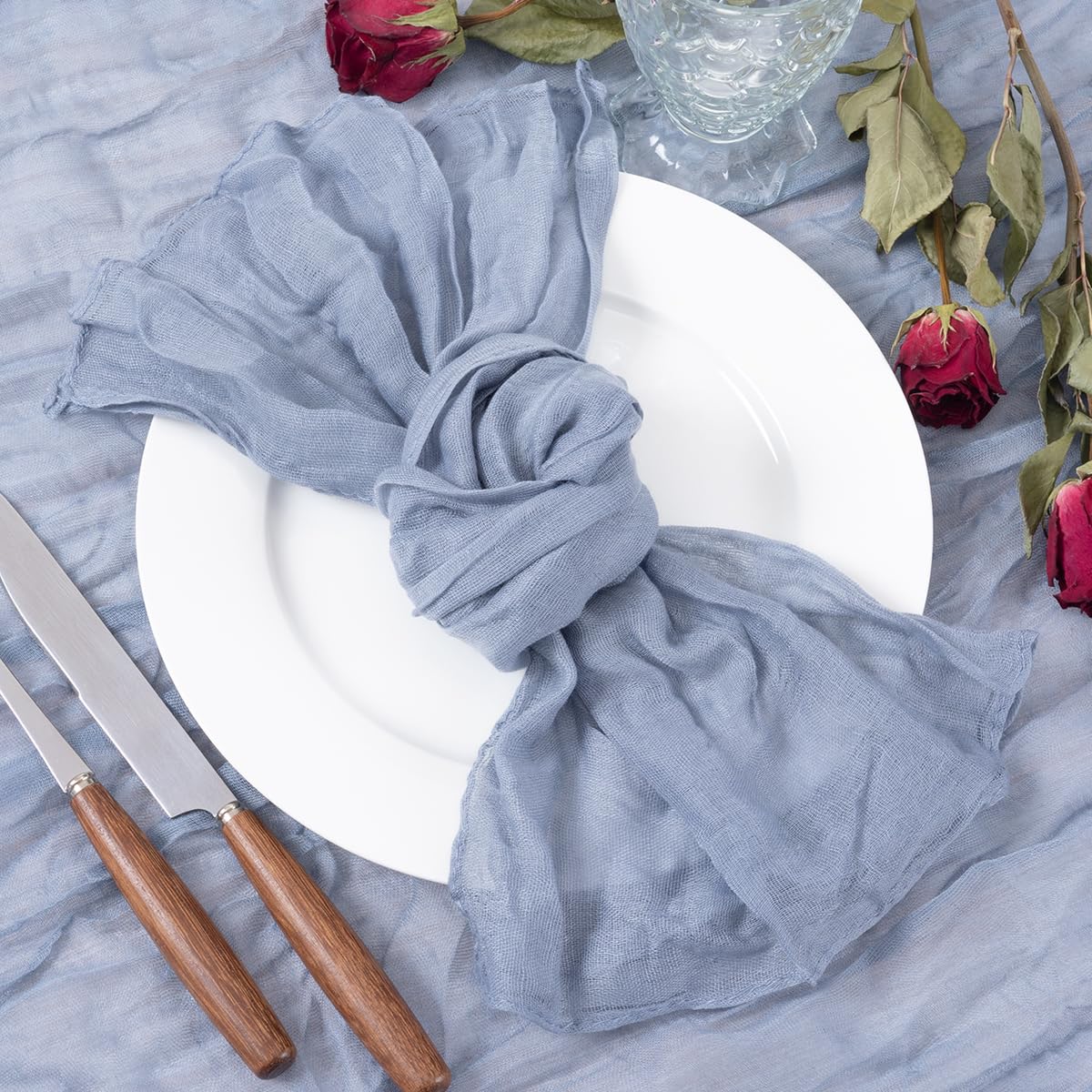 Socomi Dusty Blue Cheesecloth Napkins Easter Spring Napkins Set Of 10 Boho Washable Dinner Table Napkins For Wedding Party Baby