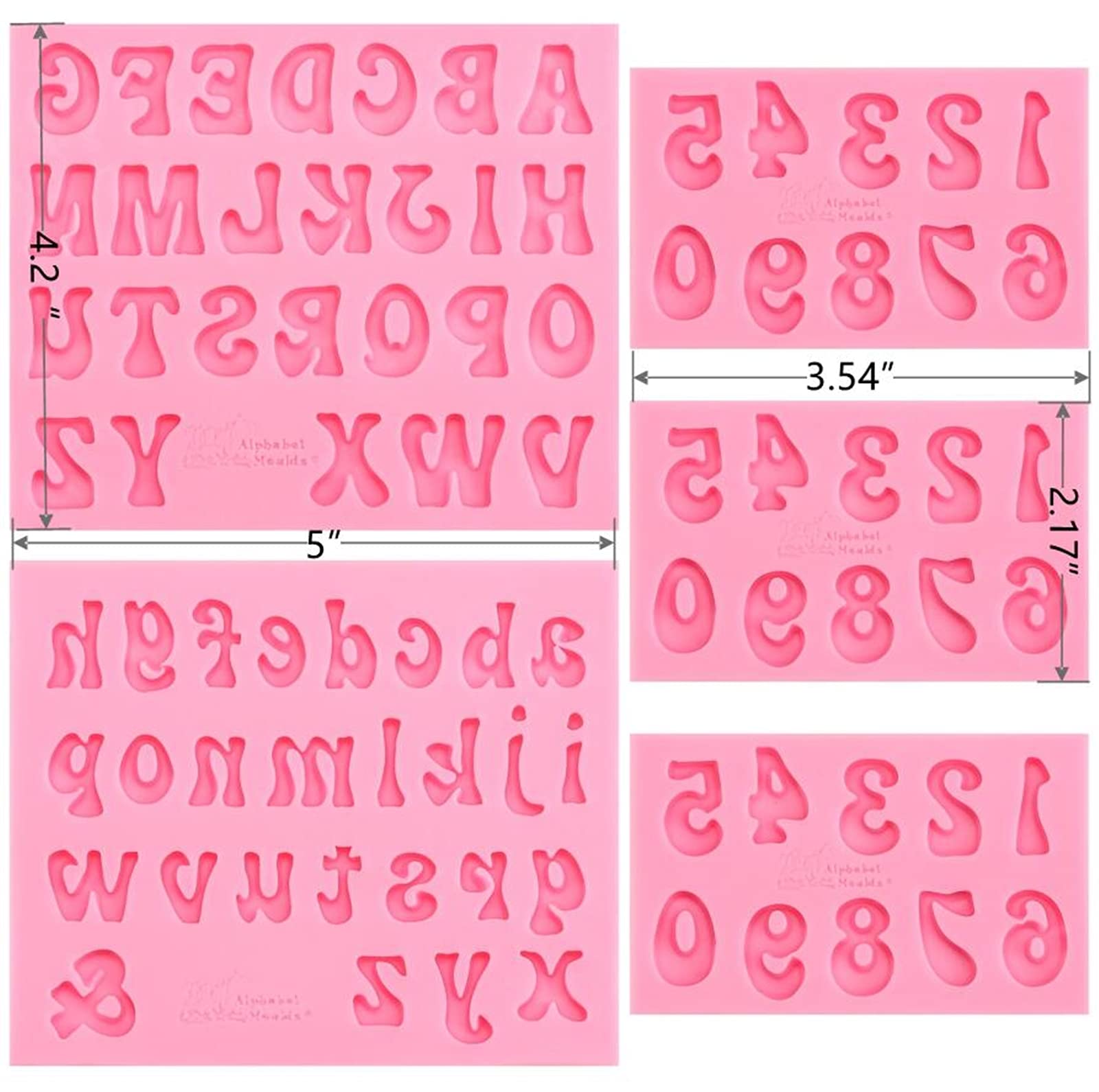 5 Pieces Small Letters Molds And Numbers Silicone Molds,0-9 Numbers, Uppercase And Lowercase Alphabet Baking Molds For Candy, Ch