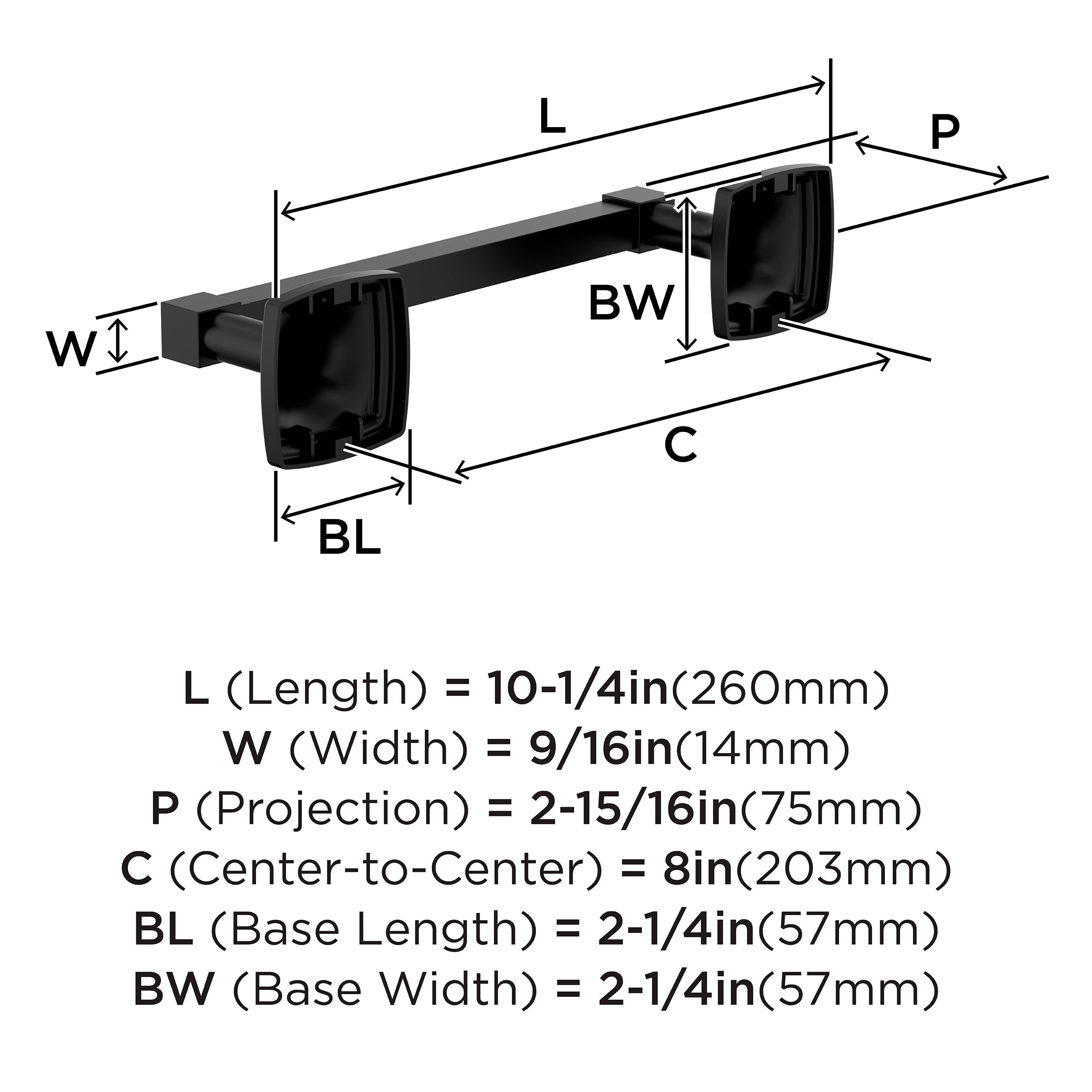 Amerock Stature Matte Black 8 Inch (203Mm) Towel Bar, Bh36095Mb