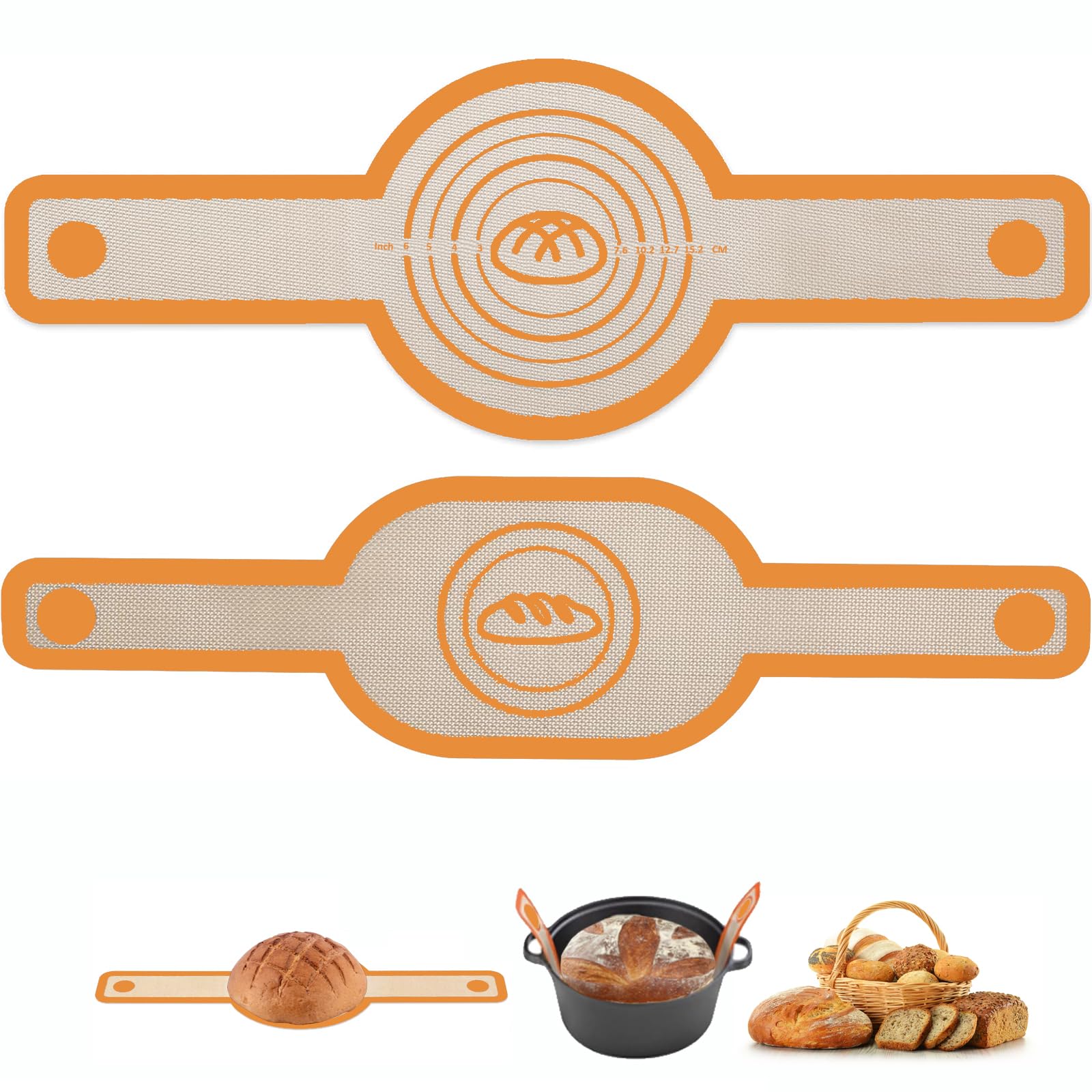 2PCS Silicone Bread Sling Oval and Round for Dutch Oven,Silicone Bread Baking Mat with Extra Long Handles,Non-Stick Easy-clean R
