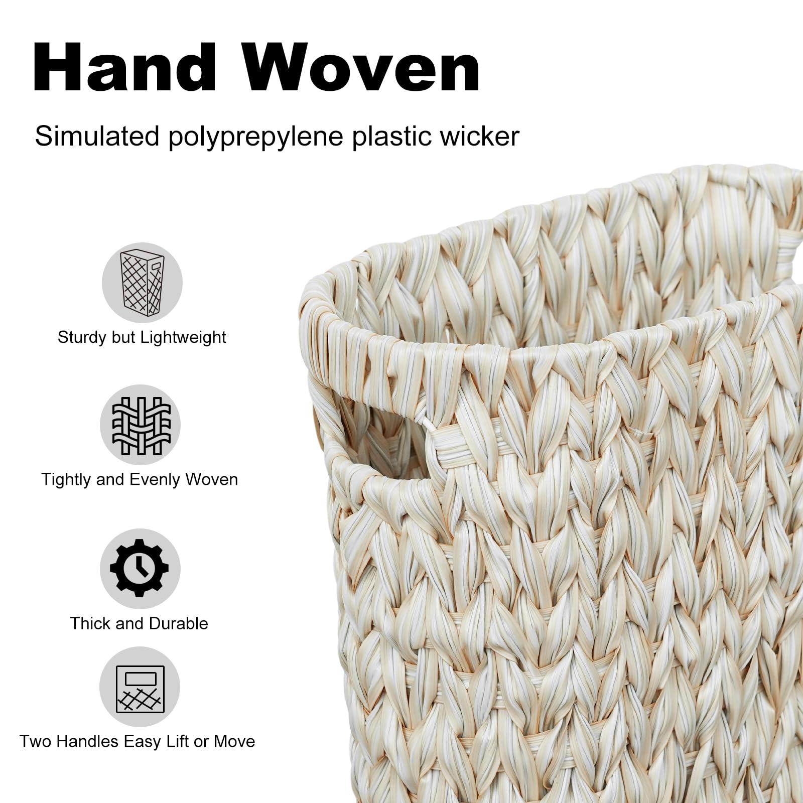 Coeusy Wicker Trash Can,Bathroom Trash Can,Waterproof Wicker Waste Basket For Bathroom,Narrow Small Waste Basket For Bedroom,Off